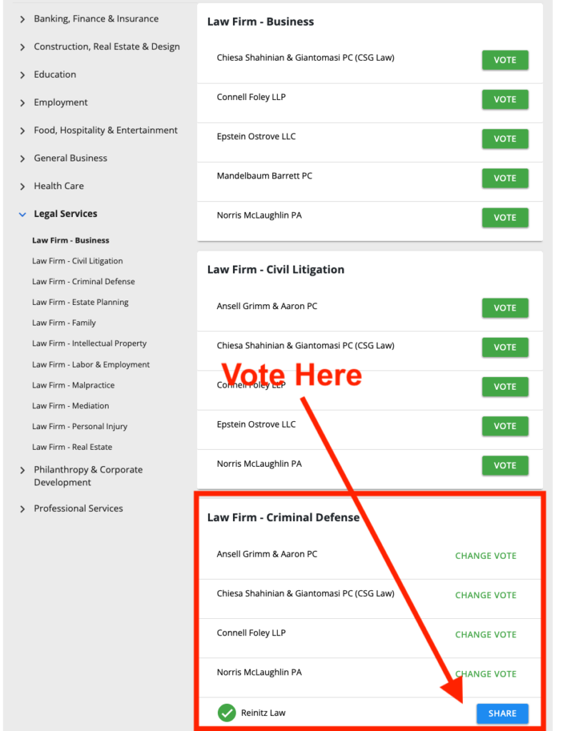 Reinitz Law | NJBIZ Nomination 2